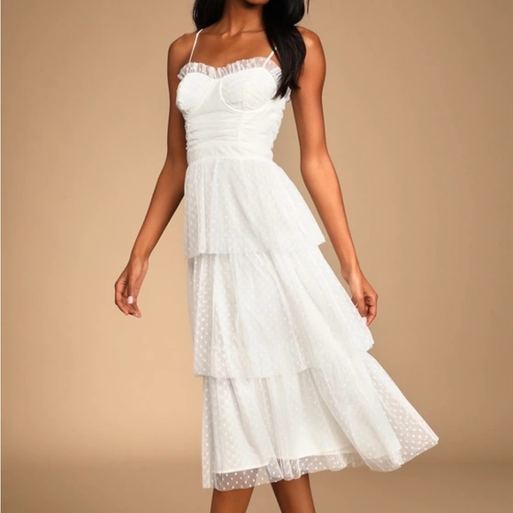 Lulu’s White Polka Dot Midi Dress - Picture 1 of 3